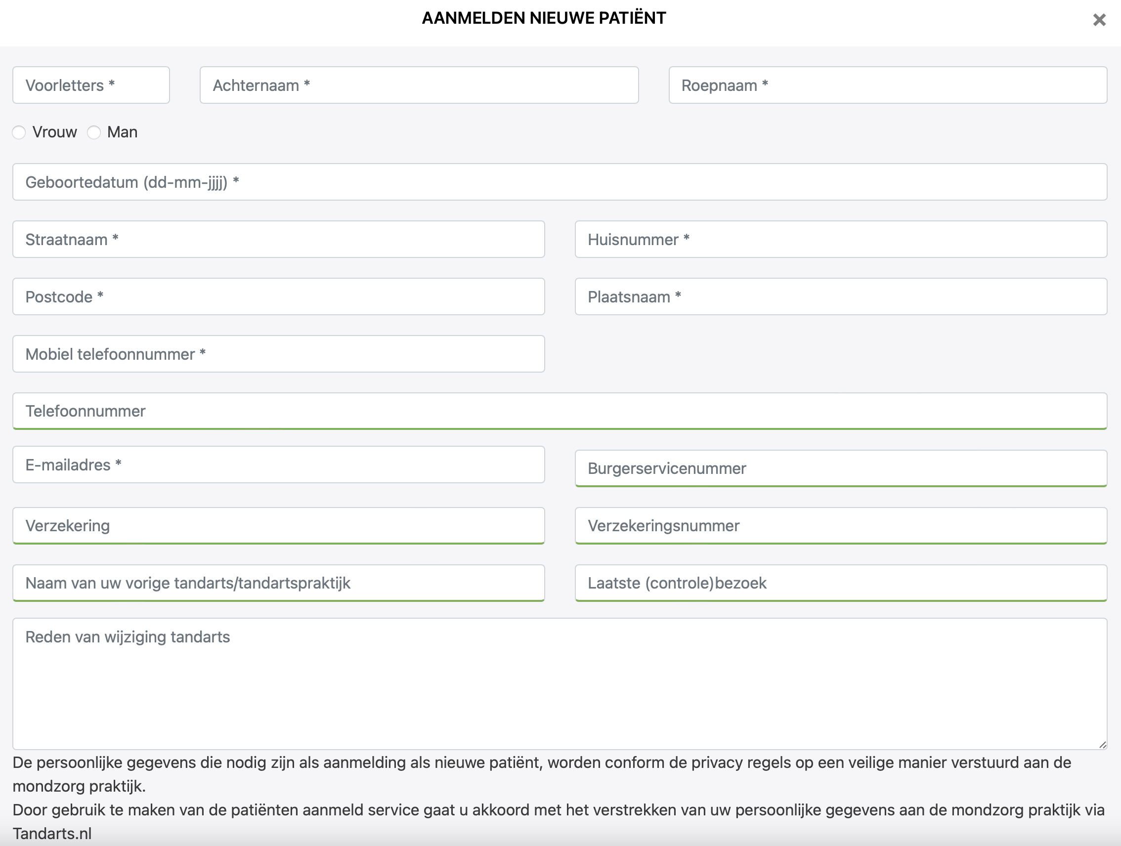 Aanmeld formulier NIeuwe Patiënt bij de praktijk